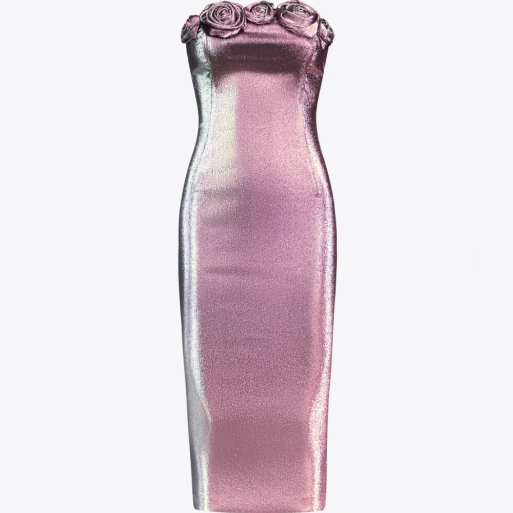 AREA Strapless Pink and Silver Dress